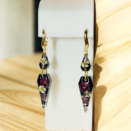 Melni auskari ar ziediem